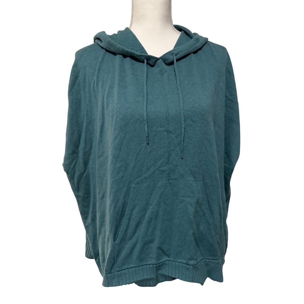Coldwater Creek Teal Poncho Hoodie Knit Womens Sweater Medium oversized cotton - Picture 1 of 8